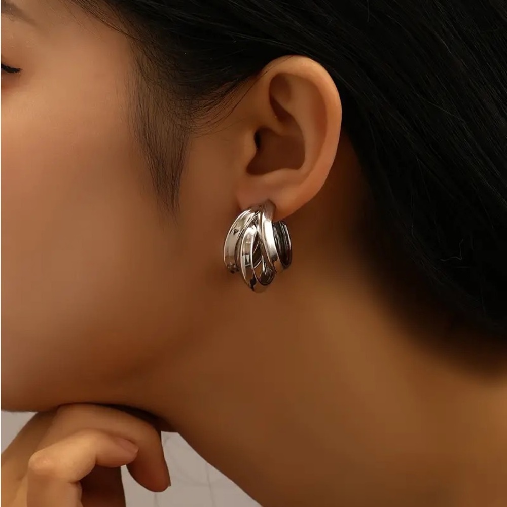 NEW💎Silver Triple Hoop Earrings*Chunky Hoop Earrings